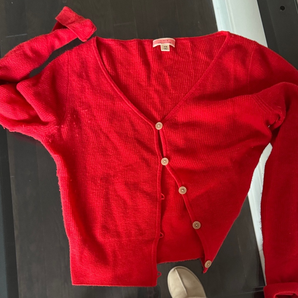Jcrew Women's Red V-Neck Button Cardigan Sweater